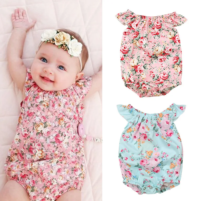 

Summer Floral Ruffles Sleeveless Newborn Infant Baby Romper Baby Girls Clothes