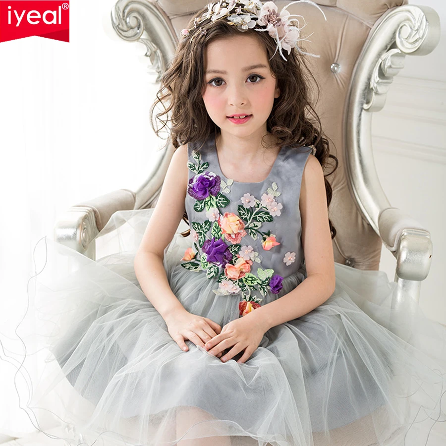 IYEAL Princess Kids Dresses for Girls Clothes Brand Summer Girl Dress with 3D Rose Floral Flower Ball Gown Birthday Party IYEAL Princess Kids Dresses for Girls Clothes Brand Summer Girl Dress with 3D Rose Floral Flower Ball Gown Birthday Party