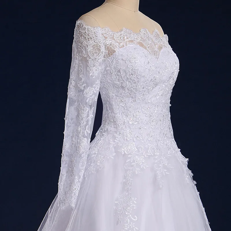 QQ Lover Vestido De Noiva вышитое бисером свадебное платье с аппликацией и длинным рукавом свадебное платье с вырезом лодочкой