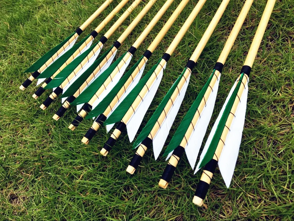 New style 12PK handmade Wooden Arrows for Recurve Bow Longbow Arrows