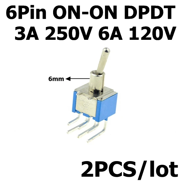 2 шт. Мини тумблер 3 положения 2 положения вкл. Выкл. Вкл. DPDT самоблокирующиеся тумблеры KNX 6A 125 В водонепроницаемая крышка - Цвет: 6mm Hole Blue 202C3