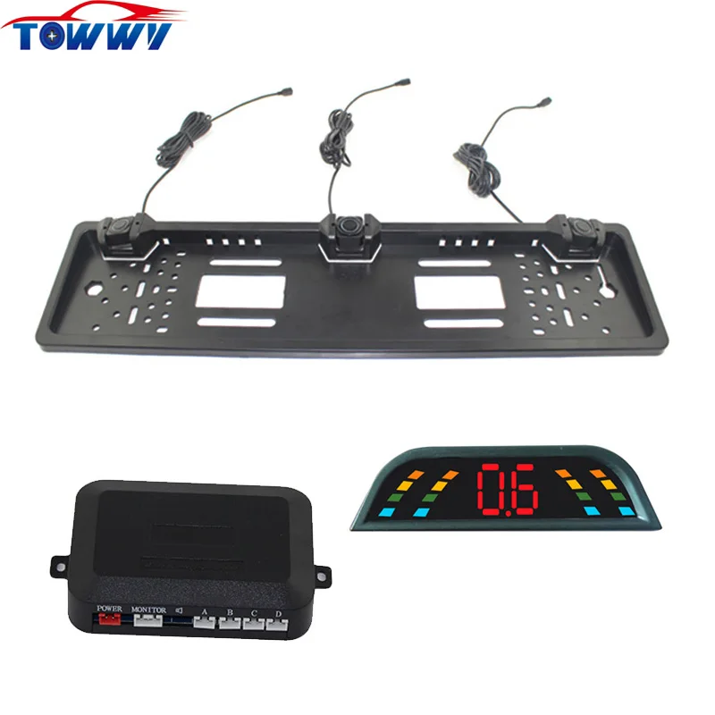 OEPZ303 L LED European Car License Plate Reversing System 3 Parking Sensors With BiBi Alarm Sound