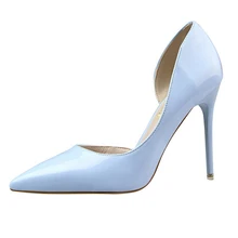 12 Candy Color PU Leather Sexy Women Pumps 10.5cm Thin High Heels Two Pieces Women Party Shoes Size 34-39