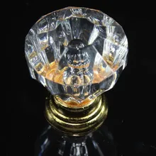 10pcs 25mm transparent acrylic furniture knobs diamond head drawer cabinet knobs pulls gold dresser cupboard door handles SJ253