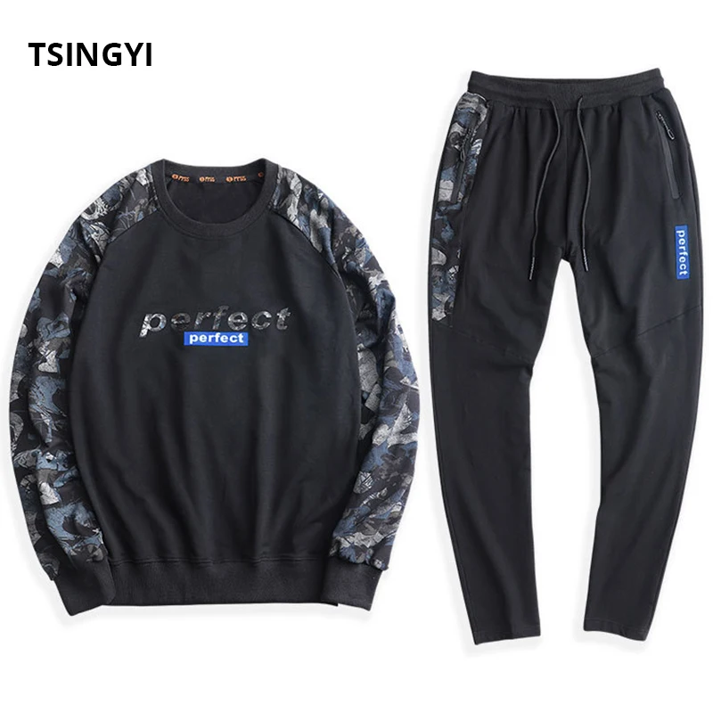 

Tsingyi Spring 9XL 8XL Patchwork Tracksuit Men Sets Print Letter Terry Sportswear Hoodies and Sweatpant Mens Sweat Track Suits