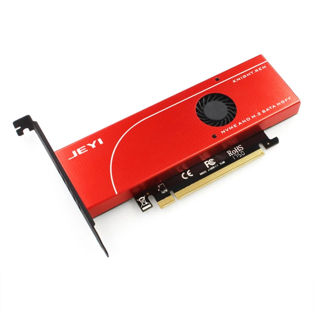 JEYI KNIGHT Power-Fail Protection PCIE3.0 NVME Adapter x16 Full Speed M.2 dd On Card Heat Sink Wafer Fan Cooling SSD