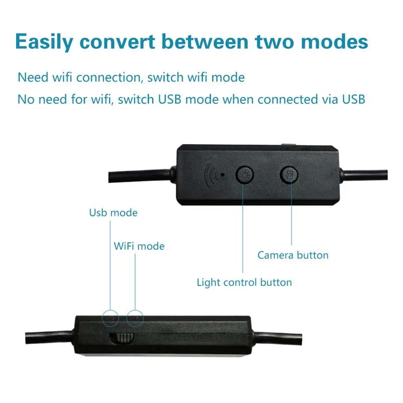 4-F160 WiFi Endoscope Camera No battery No charging 8mm Lens HD720P 1M2M3.5M5M Soft Hard Cable wireless inspection borescope