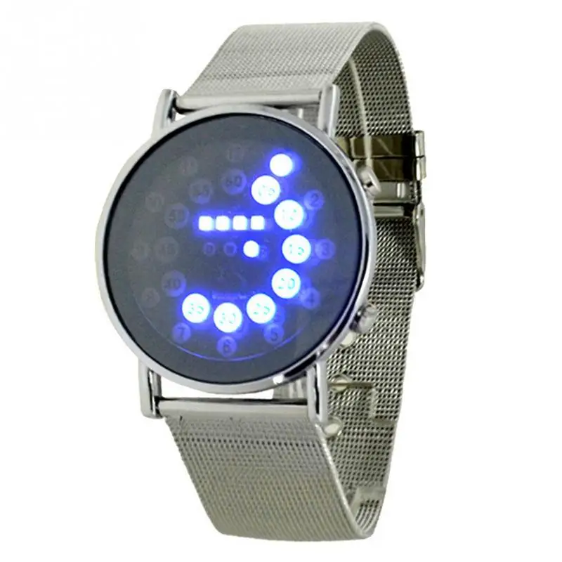 

2019 Silver Band Fashion Binary Watch Men Watch Stainless Steel Unique LED Digital Watches Men's Watch Clock Wristwatch #825