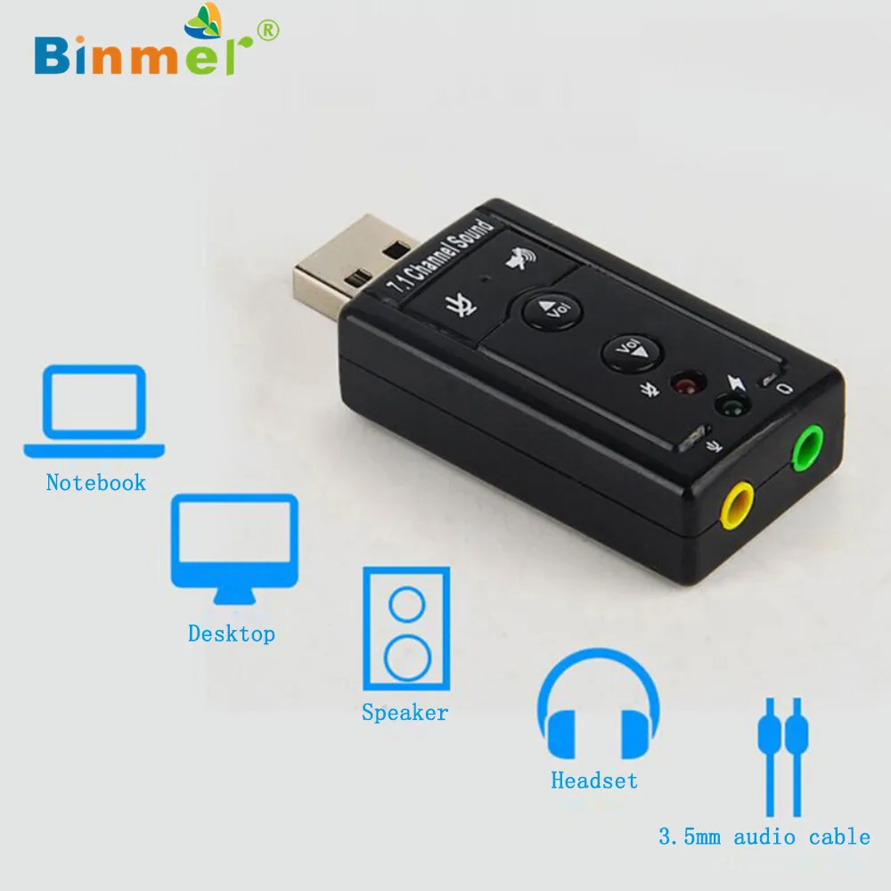 Binmer USB HID аудио Usb 7,1 Canali Esterna 3d звук адаптер для ноутбука компактный 6 сентября