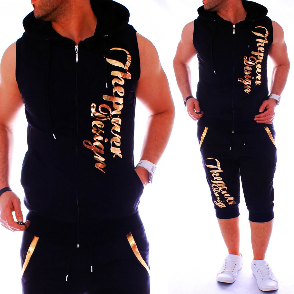 ZOGAA Men Sweatsuits Casual Mens Jogger Set 2 Piece Sleeveless Hoodies with Shorts Set Letter Printed Tracksuit for Men Clothing