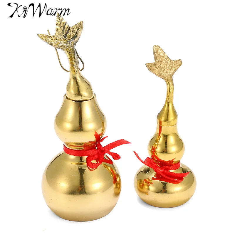 

KiWarm Traditional Chinese Natural Feng Shui Gourd Brass Mental Golden Wu Lou Luo Lu Health Enhance Luck Ornament Decor