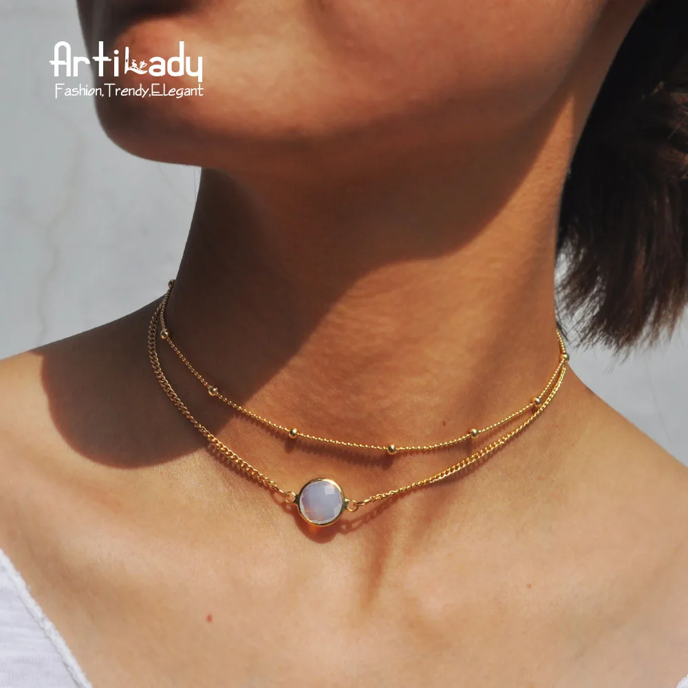 

New Moon Choker Necklaces Heart Crystal Necklaces Pendants for Women Beach Style Statement Jewelry Bijoux