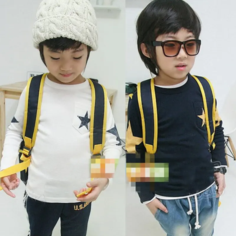 Детские рубашки для мальчиков, футболка с длинными рукавами и рисунком звезды, топы на весну-осень, детская повседневная одежда