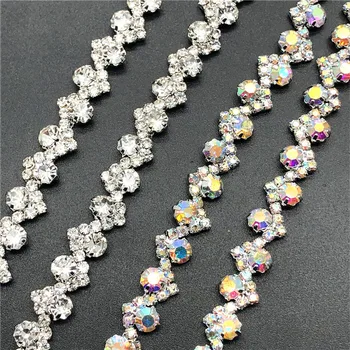 

5Yards/lot AB/Clear Silver Rhinestone Cup Chain Trim for DIY Dress Decoration Beaded Crystal Chains Accessory for Clothes Bags