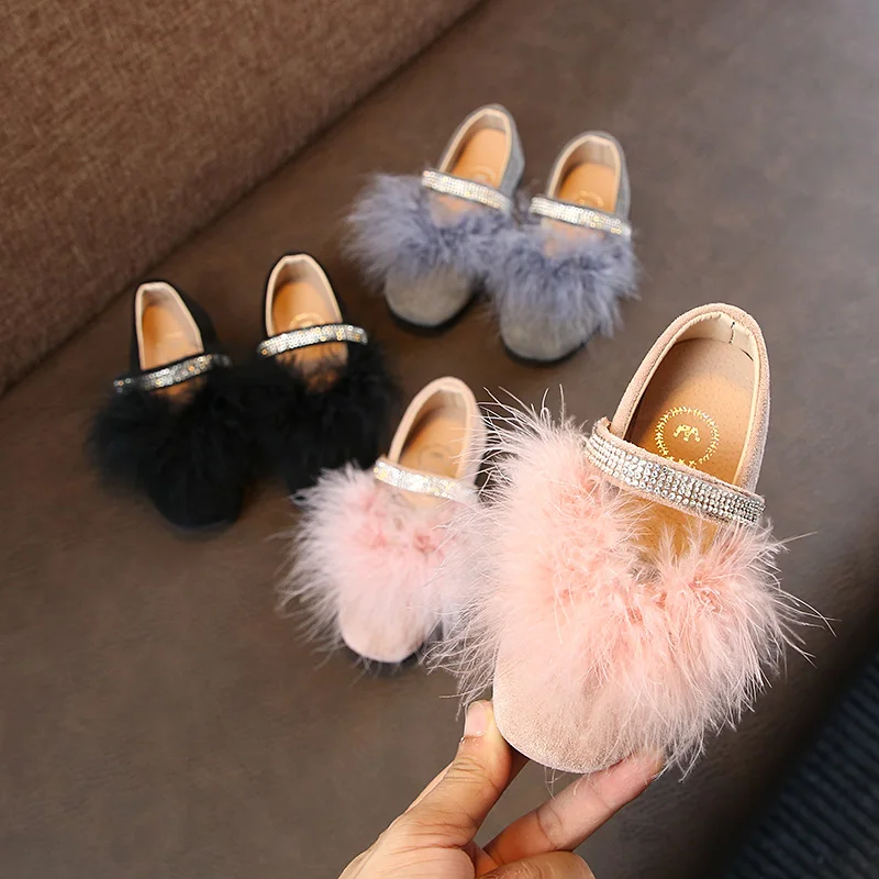 SLYXSH/Детская однотонная повседневная обувь принцессы из флока с кристаллами для маленьких девочек; обувь с Плюшевым Мехом