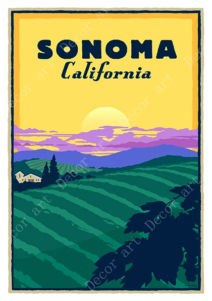 Американская California Sonoma Pop карта путешествия холст картины винтажный настенный