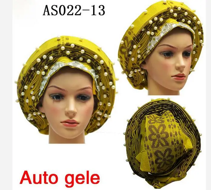 Новейшая Свадебная шляпка ASO OKE головной галстук золотой нигерийский уже сделанный модный головной убор для вечеринок для свадебной вечеринки тюрбан для женщин - Цвет: 13