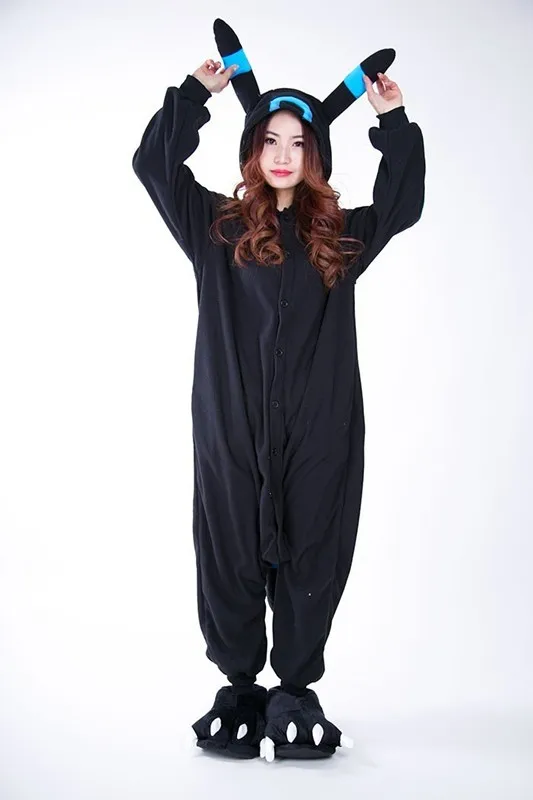 Мультфильм синий блестящий Umbreon Onesie Косплэй костюм флисовое ночное белье пижамы Хэллоуин Черный Umbreon комбинезон