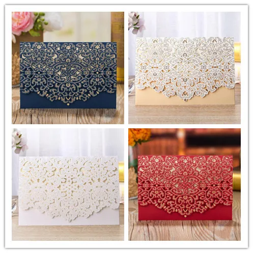 

Free Shipping 50PCS/LOT European Style Dark Blue Wedding Invitation Card With Envelope Can Printing
