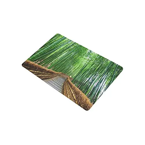 Tree Anti-slip Door Mat Home Decor, Path to Bamboo Forest Japan Japanese Indoor Outdoor Entrance Doormat Rubber