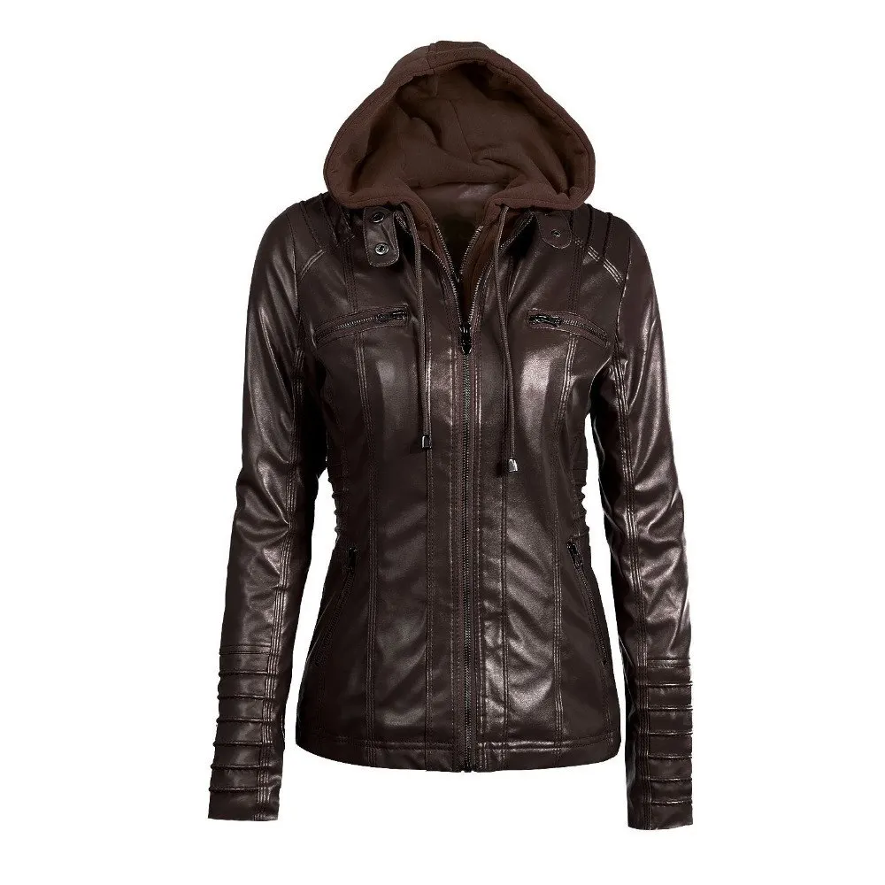 

Women hoodies Winter Moto Jacket Hot Turn Down Collor Ladies Zipper Outerwear Faux Leather PU female Coat chaqueta mujer