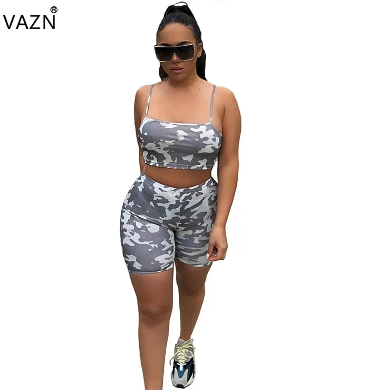 Женский комплект из 2 предметов VAZN камуфляжный Топ без бретелек короткие штаны