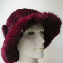 /женская натуральная норковая меховая вязаная шапка ручной работы/винно-красная