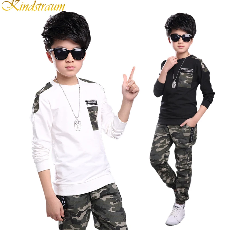 Kindstraum 2017 New Hot Autumn Kid Clothing Sets Active Camouflage 2pcs Pullover Pants Children Cotton Sportwears