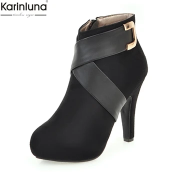 

Karinluna New Arrivals Dropship Large Size 34-43 High Heels Platform Ankle Boots Woman Shoes elegant Platform Ankle Boots Female