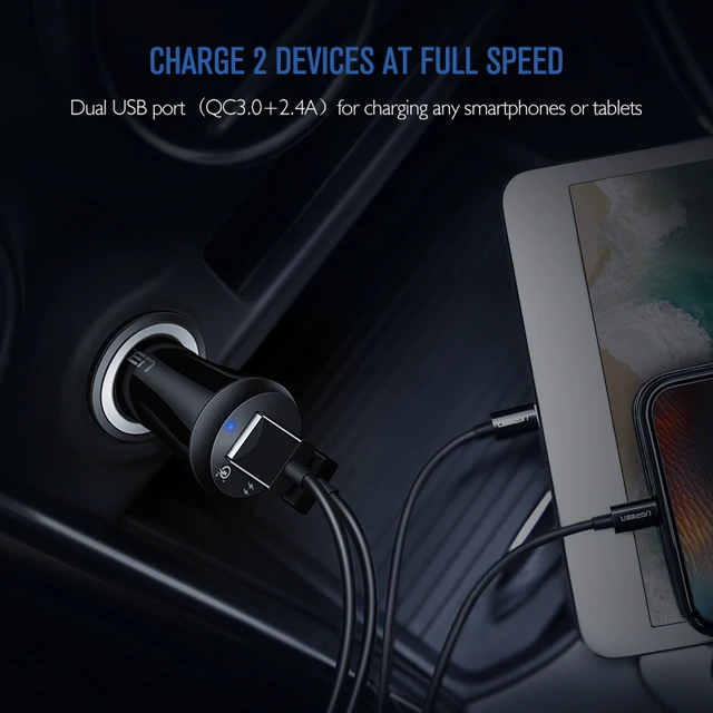Ugreen Car USB Charger Quick Charge 3.0 Mobile Phone Charger Dual USB Fast QC 3.0 Car Charger for Samsung Xiaomi Tablet Charger