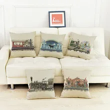 Nórdicos tren vintage novedad fresco regalo de Navidad cojín de algodón cubierta de lino casa decoración sala de lectura sofá funda de almohada