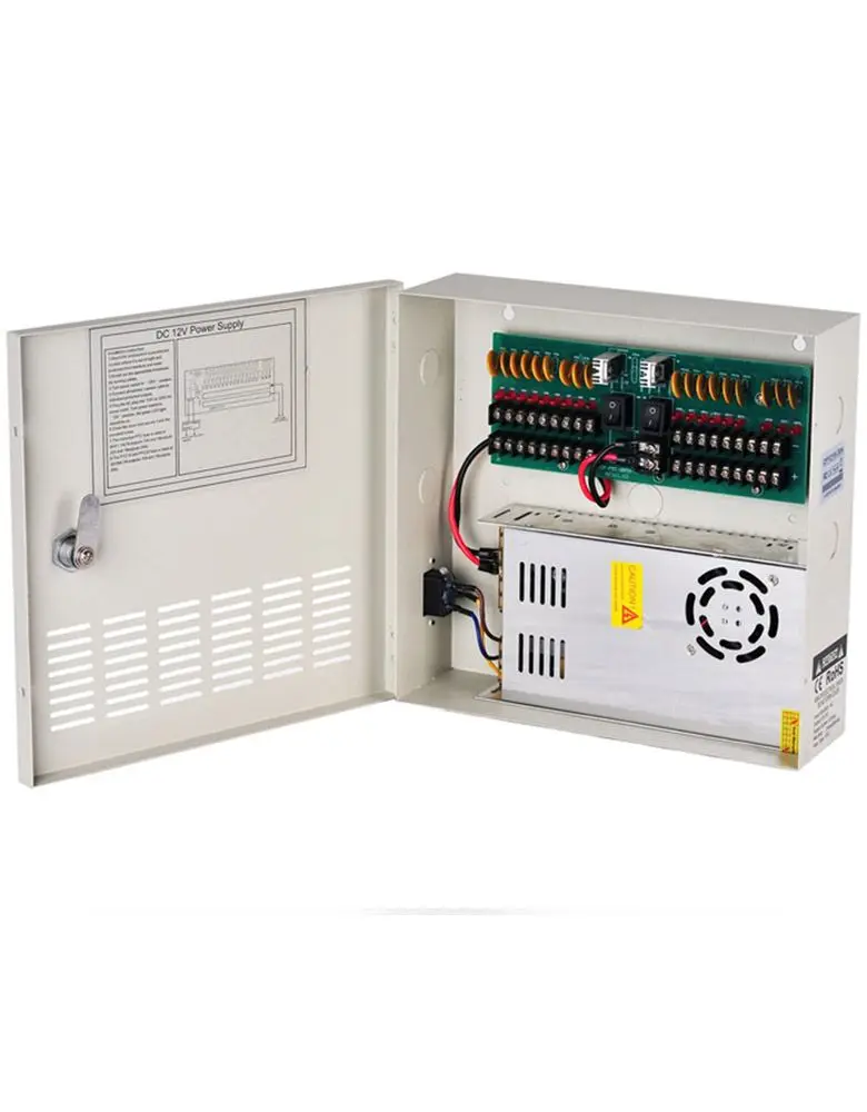 

2PCS CCTV Camera Power Supply 12v DC 30A 18 Channels Boxed Power Distribution Wide Input Range