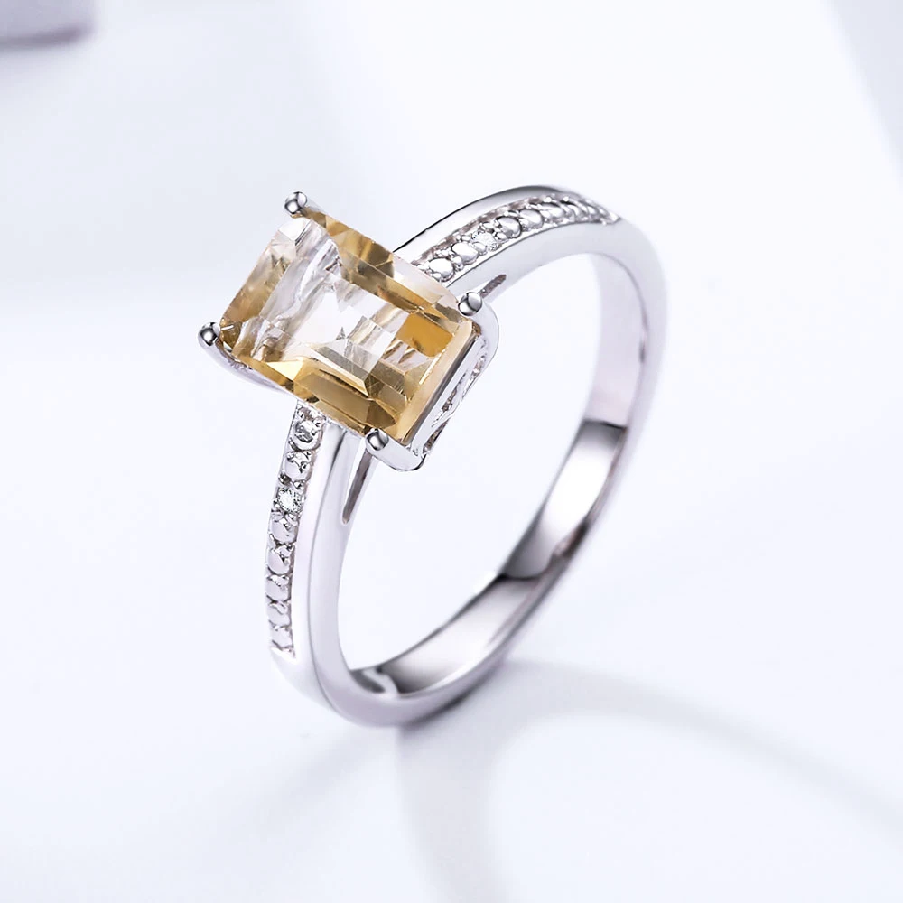 DOUBLE-R 1.6ct Natural Citrine Real Diamond 925 Sterling Silver Gemstone Ring Embroidery