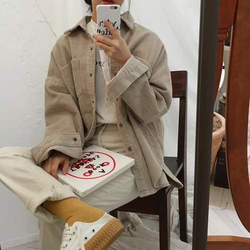 Baratos Otoño Invierno holgado entallado cárdigan cortaviento chica camisa coreana Ulzzang Chic debe tener nueva moda mujeres camisetas