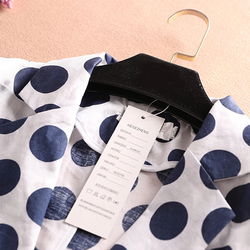 Summer Women Blazers And Jackets Casual Linen Polka Dot  3/4 Sleeve office Blazer Korea Style Print Plus Size  Ladies Blazers