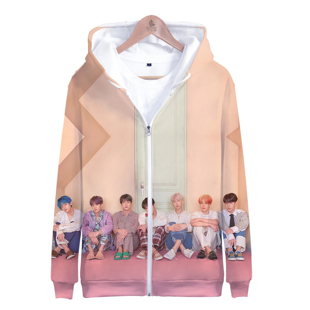 

2019 NEW popular KPOP new album Basic Zipper Kpop 3D Print Street cool Casual Zipper Hipster Hooded Sweatshirt Women's Clothing