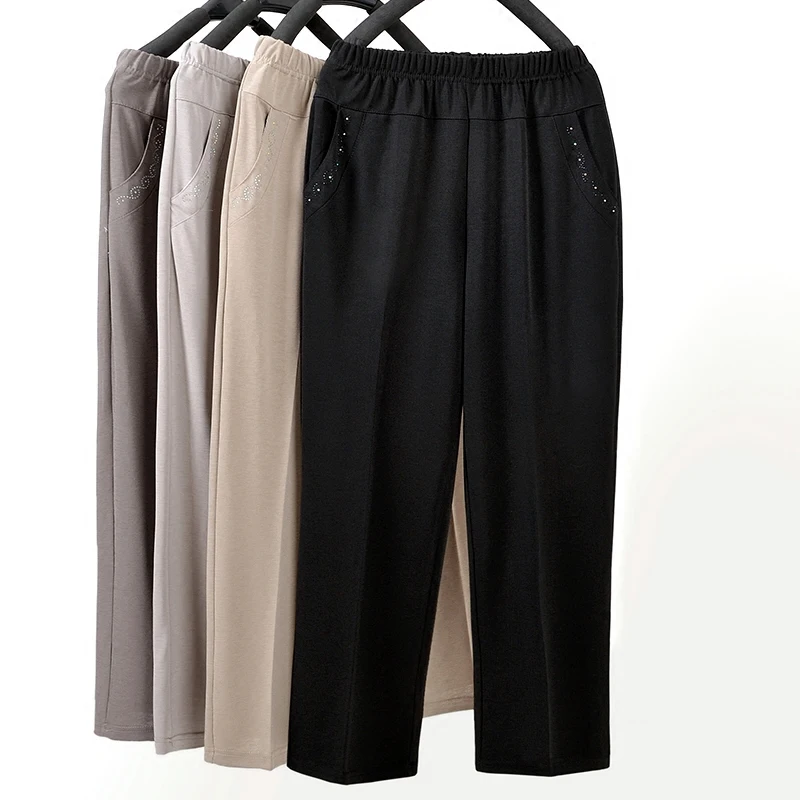 Летние женские брюки с эластичной резинкой на талии, тонкие брюки, повседневные свободные прямые брюки для женщин среднего возраста, большие размеры 5XL, женские брюки Y143