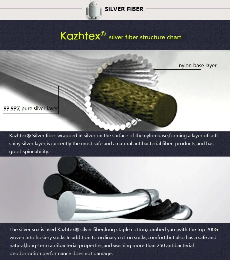 C416303 Kazhtex стиль мужские антибактериальные носки из серебряного волокна Повседневные Носки дышащий дезодорант предотвращает появление берибери