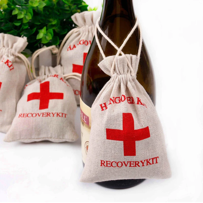 JX-LCLYL 10PCS Hangover Recovery Kit Hen Party Favors Cotton Linen First Aid Rustic Bag