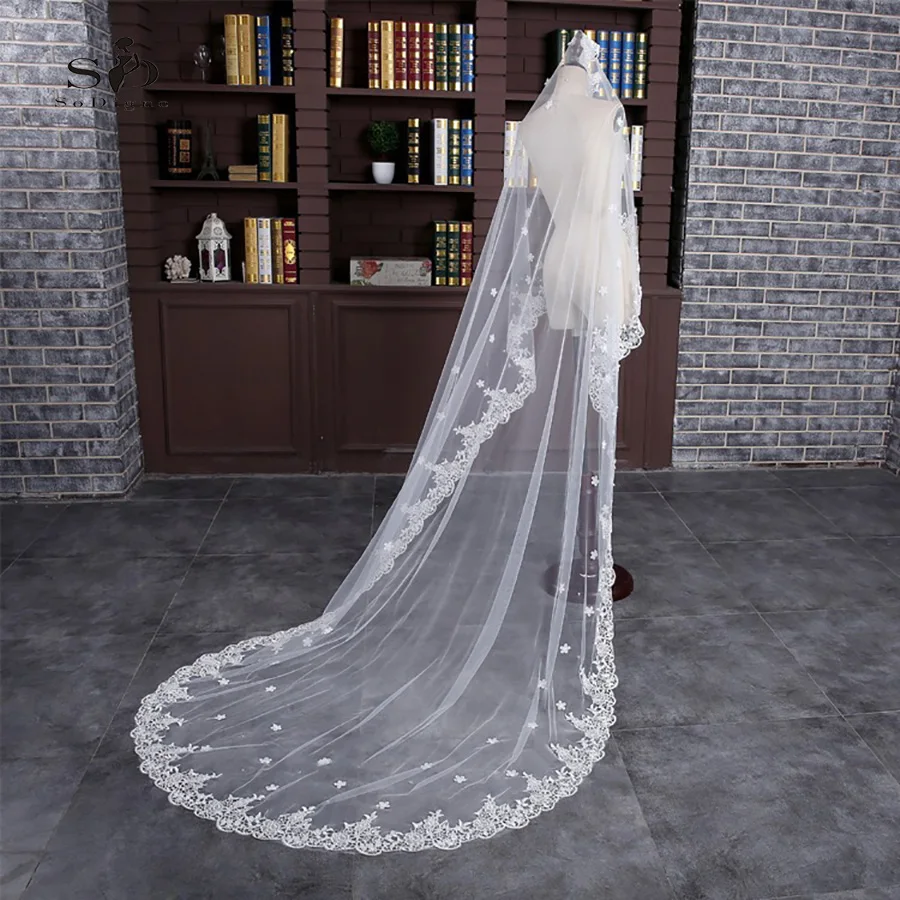 SoDigne длинные кружево с цветами свадебная фата белый свадебные вуаль свадебные аксессуары Высокое качество