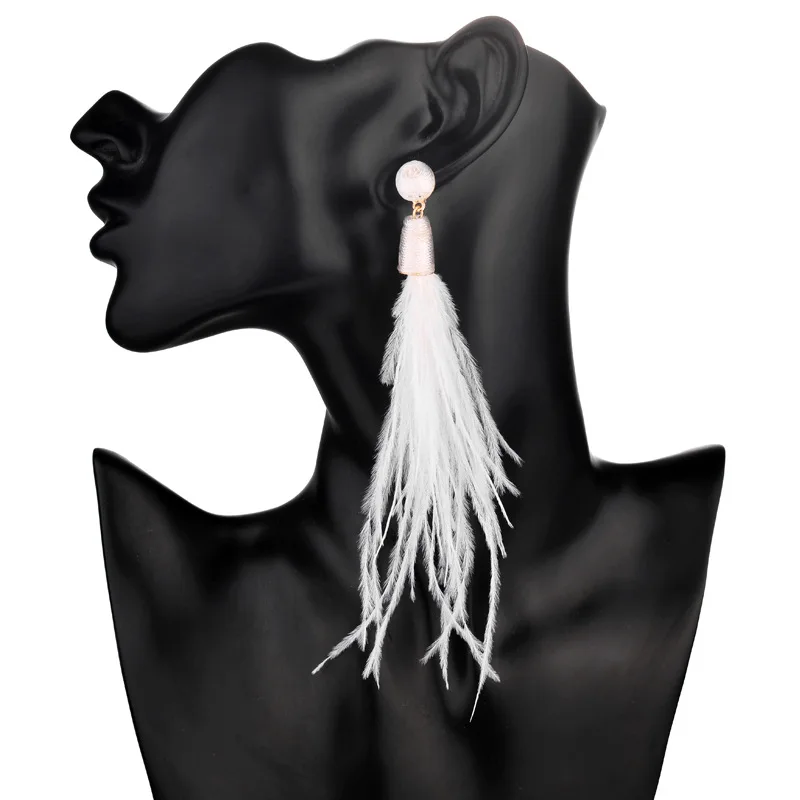 Женские длинные серьги с перьями в богемном стиле, большие белые серьги-капли с перьями и кисточками, подарок на день рождения, зимние модные украшения