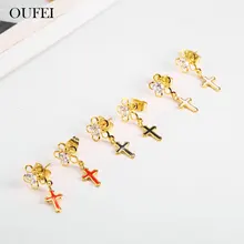 OUFEI крест очаровательные гвоздики серьги для Для женщин Нержавеющая сталь украшений женщина Vogue ювелирные аксессуары много bulk