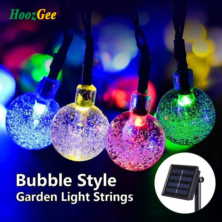 HoozGee Solar String Lights Outdoor Fairy Lamp Multicolor 30 LED Crystal Ball Christmas Trees Garden Party Decor for Festival