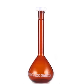

200ml Brown Lab Borosilicate Glass Volumetric Flask with plastic Stopper Office Lab Chemistry Clear Glassware Supply
