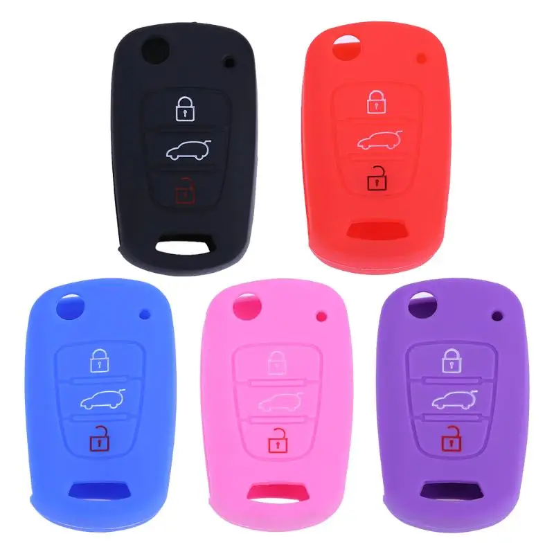 Silicone 3 Buttons Remote Control Flip Key Case Holder Silica Gel Key Fob Cover Shell Fit