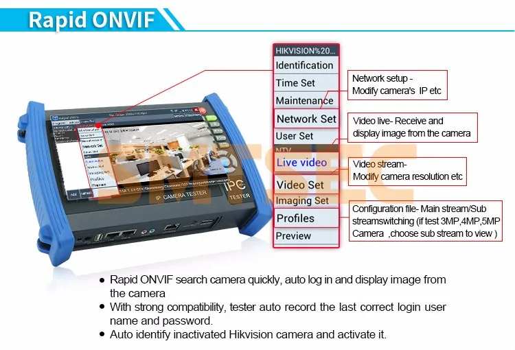 7 дюймов CCTV onvif-камера тестер монитора HDMI 1080 P ptz poe WI-FI CVBS Аналоговый тестер с прибор для визуального определения повреждения прибор для тестирования(IPC-6800V