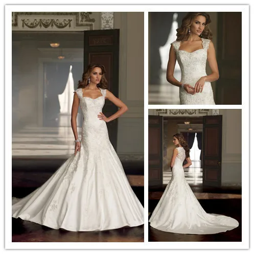 New Lace Covered Back Wedding Dresses See Through Cap Sleeves Bride Gowns for Women 2014 Fashion | Свадьбы и торжества
