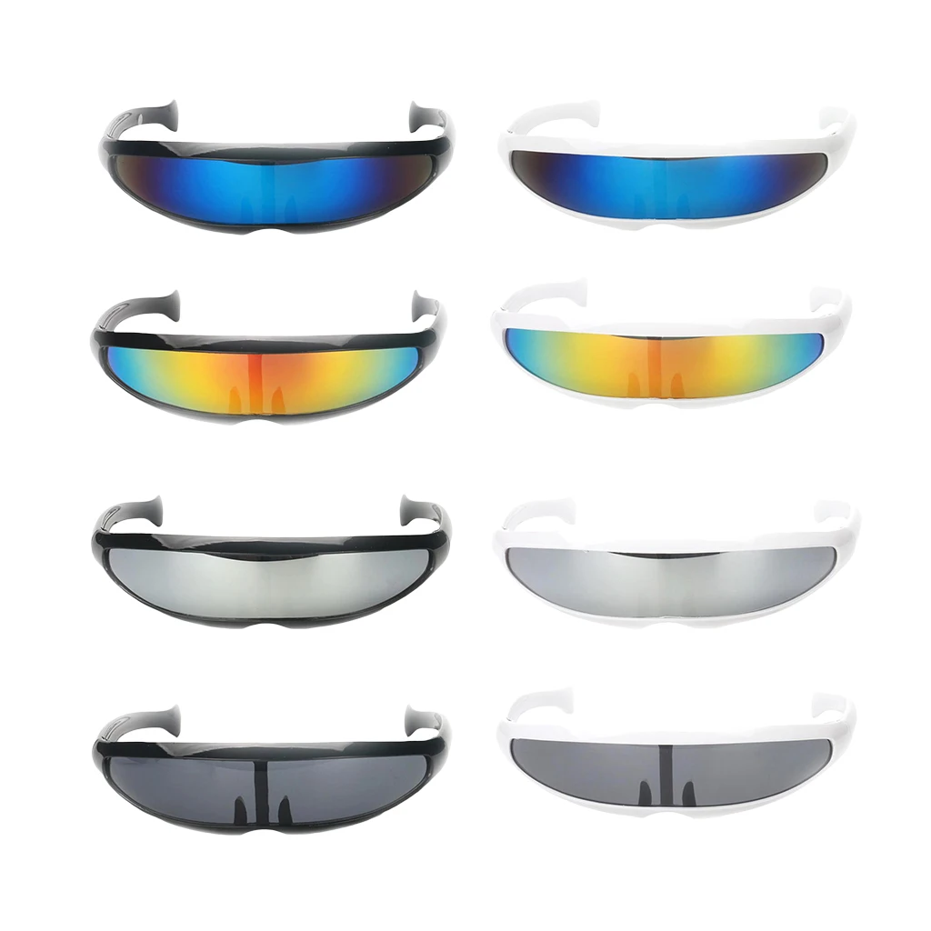 Unisex Futuristic Party Costume Color Mirrored Single Lens Visor Sunglasses Plastic Frame Eye Glasses