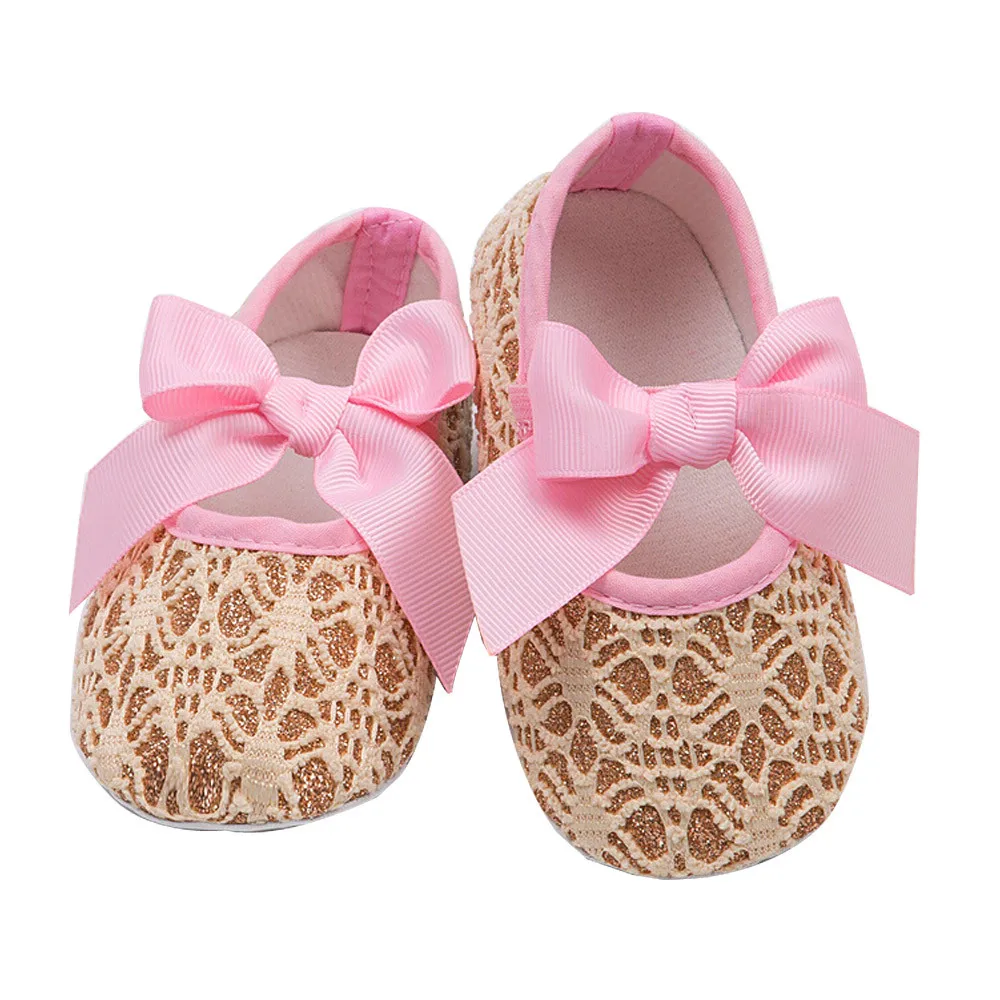 Высококачественная нескользящая обувь на мягкой подошве для маленьких девочек, на шнуровке, с бантом-бабочкой, для малышей 0-24 месяцев, 15