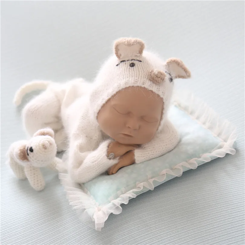Ангорский детский комбинезончик с носочками для новорожденных, вязаный пушистый комплект для новорожденных малышей звериный Детский костюм, детская шляпка альпака, реквизит для фото